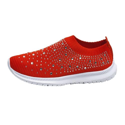 YIENHUI Walkingschuhe Damen Glitzer Mesh Turnschuhe,Casual Anti-Rutsch-Trainer,Air Cushioned,OrthopäDische Anti-Rutsch-Walking-Schuhe,Ultra Lightweight Breathable Arch Support Sneakers-Red||38 von YIENHUI
