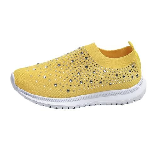 YIENHUI Walkingschuhe Damen Glitzer Mesh Turnschuhe,Casual Anti-Rutsch-Trainer,Air Cushioned,OrthopäDische Anti-Rutsch-Walking-Schuhe,Ultra Lightweight Breathable Arch Support Sneakers-Yellow||35 von YIENHUI