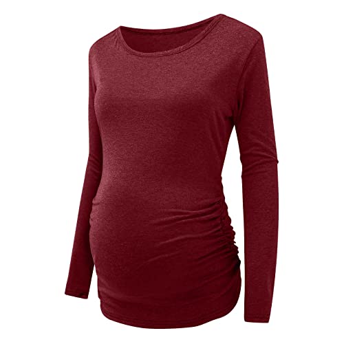 YIFANG Damen Langarm Schwanger T-Shirt Umstandsshirt Umstandspullover Feinstrick Damen Schwangerschaft Umstandsmode Langarm Strickpullover Strick-Pulli Umstands-Pullover Sweater Oberteil von YIFANG