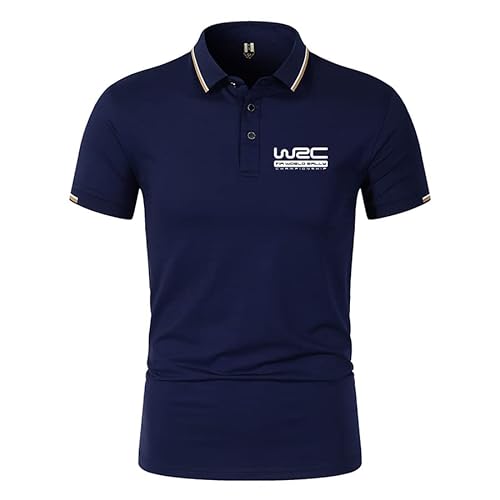 Herren Poloshirts Solid Color Revers für W.R.C Printed Taste Kurze Ärmel T-Shirts Klassisch Lässig Sportbekleidung (Dark Blue,M) von YIFANGK