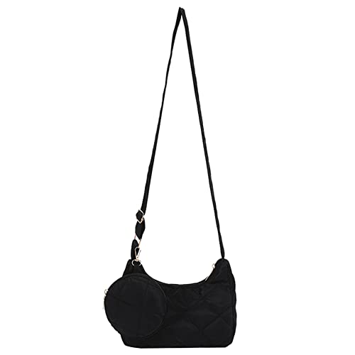 YIGEBAG 2 in 1 Crossbody Taschen Rhombus Muster Baumwolle Gepolsterte Telefon Tasche Gesteppt mit Kleine Geldbörse for Reise Arbeit Weibliche Tasche, Schwarz , 34CM*30CM*8CM von YIGEBAG