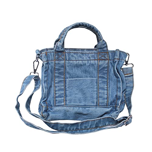 YIGEBAG Damen Denim Umhängetasche Casual Satchel Cool Girl Totes Weiche Handtasche Einfarbig Mode Vintage Geldbörse Reißverschluss for Studenten von YIGEBAG