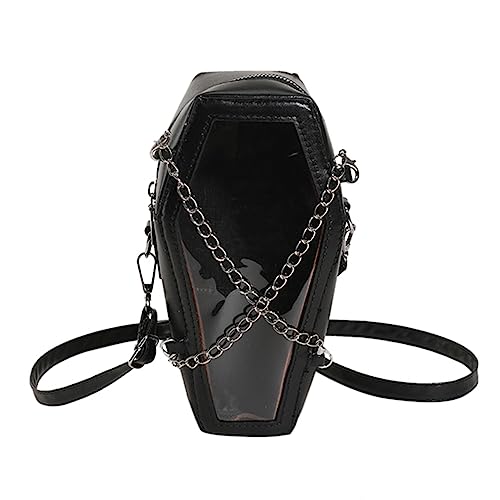 YIGEBAG Frauen Crossbody Tasche Halloween PVC PU Umhängetasche Sarg Form Transparent Unterarmtasche for Büro Reisen Make Up Kosmetiktasche, Schwarz , 22x21x12cm/8.66x8.27x4.72in von YIGEBAG