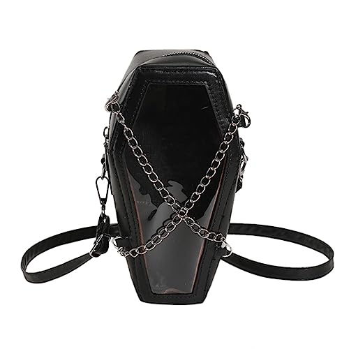 YIGEBAG Frauen Crossbody Tasche Halloween PVC PU Umhängetasche Sarg Form Transparent Unterarmtasche for Büro Reisen Make Up Kosmetiktasche, Schwarz, 22x21x12cm/8.66x8.27x4.72in von YIGEBAG