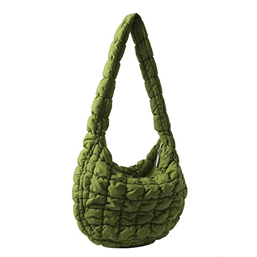 YIGEBAG Gepolsterte Baumwolltasche, große Kapazität, Einkaufstasche, einfarbig, lässig, modisch, einfaches Nylon, elegant for Wochenendurlaub, grün, 16x16x16cm von YIGEBAG