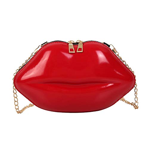 YIGEBAG Lippen Damen PVC Handtaschen Kette Messenger Bags Schulter Party Clutch (Rot) von YIGEBAG