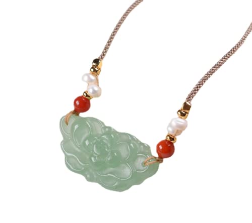 Lotusblüte Reichtum Halskette natürliche grüne Jade Jadeit buddhistischen Symbol handgemachten Schmuck von yigedan