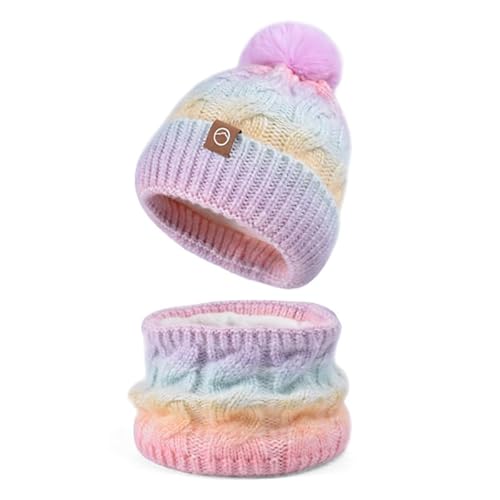 YIGOOWN Damen Mütze Winter Schal und Mütze set Warm Beanie Wintermütze Strickmütze mit Schal für Herbst Winter mit Bommel (Farbverlauf Gelb) von YIGOOWN