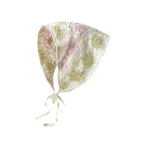 Blumenhäkeln Haare Bandana Krawatte Geknotetes Kopftro Retro Stirnband Gestrickter Kerchief Für Frauen Dreieckigem Kopfschal von YIGZYCN