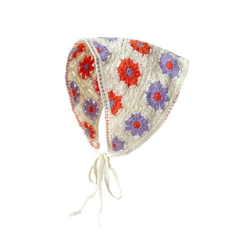 Blumenhäkeln Haare Bandana Krawatte Geknotetes Kopftro Retro Stirnband Gestrickter Kerchief Für Frauen Dreieckigem Kopfschal von YIGZYCN