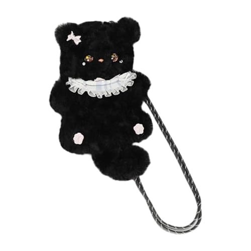 Damen-Geldbörsen in Katzenform, Plüsch, Umhängetasche, Handytasche, Tier-Geldbörsen, Schwarz von YIGZYCN