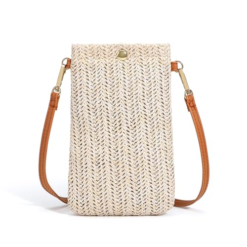 Elegante Umhängetasche für Damen, modische Stroh-Umhängetasche, Handyhalter für Strand, Urlaub, Hochzeit, beige, Magnetic buckle von YIGZYCN