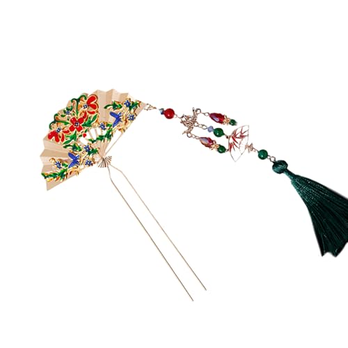 Eleganter Handfächer-Haarspange, chinesische Braut, Blume, Handfächer-Haarnadeln für Partys und den täglichen Gebrauch, chinesischer Haarstab mit Quasten von YIGZYCN