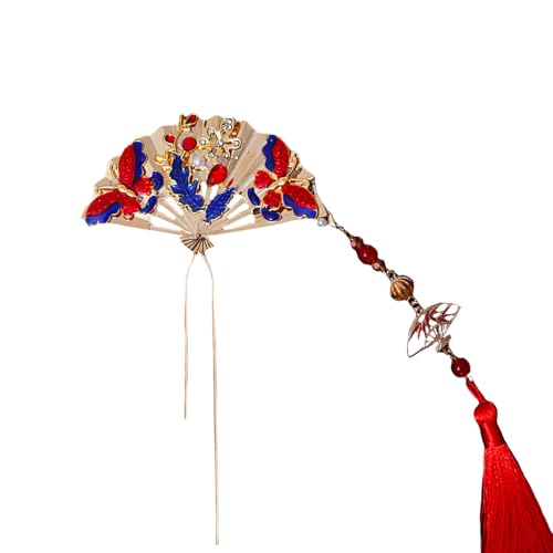 Eleganter Handfächer-Haarspange, chinesische Braut, Blume, Handfächer-Haarnadeln für Partys und den täglichen Gebrauch, chinesischer Haarstab mit Quasten von YIGZYCN