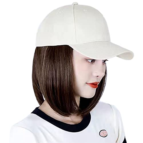 Gerade Kurze Bob Perücke Baseball Perücke Baseballkappe Haarperücke Hüte Mit Haar Baseballkappe Mit Haarverlängerungen Für Frauen Gerade Kurze Bob Perücke von YIGZYCN