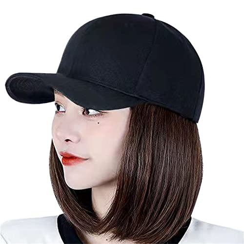 Gerade Kurze Bob Perücke Baseball Perücke Baseballkappe Haarperücke Hüte Mit Haar Baseballkappe Mit Haarverlängerungen Für Frauen Gerade Kurze Bob Perücke von YIGZYCN