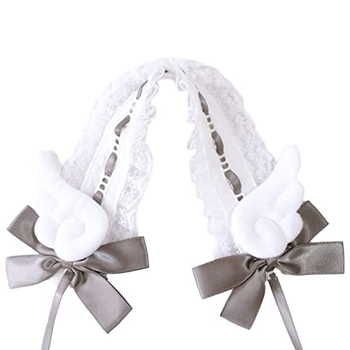 Handgefertigtes Haar Accessoire Stirnband Gothic Lolitas Cosplay Maid Spitzen Haarbänder Süße Flügel Und Schleifen Dekore Für Frauen Lolitas Maid Stirnband Schleifen von YIGZYCN