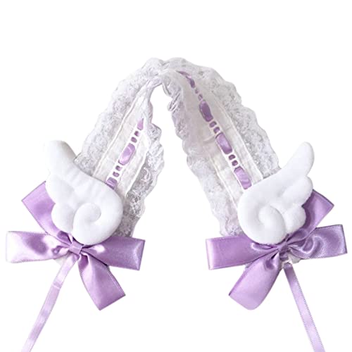 Handgefertigtes Haar Accessoire Stirnband Gothic Lolitas Cosplay Maid Spitzen Haarbänder Süße Flügel Und Schleifen Dekore Für Frauen Lolitas Maid Stirnband Schleifen von YIGZYCN