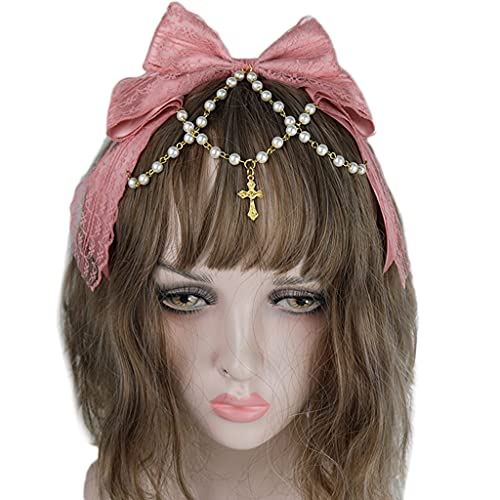 Spitze Bögen Kopfschmuck Mehrschichtige Spitze Mit Kette Big Bowknot Stirnband Maid Haar Ornamente Spitze Haar Hoop Cosplay Kopfschmuck von YIGZYCN