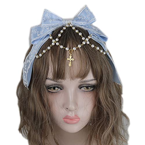 Spitze Bögen Kopfschmuck Mehrschichtige Spitze Mit Kette Big Bowknot Stirnband Maid Haar Ornamente Spitze Haar Hoop Cosplay Kopfschmuck von YIGZYCN