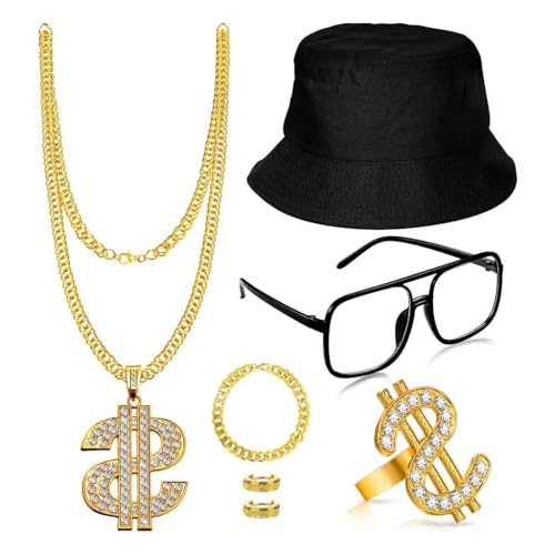 YIGZYCN 1980er Hip-Hop-Punk-Schmuck-Set, 1980er-Jahre, Disco-Schmuck, Accessoires für Männer und Frauen, Umweltfreundliche Materialien von YIGZYCN