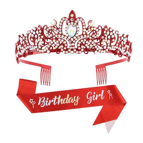 YIGZYCN 2-teiliges Set mit Kristall-Strass-Diademen, Stirnband und Schärpe für die Geburtstagsfeier, modisches Haar-Accessoire von YIGZYCN