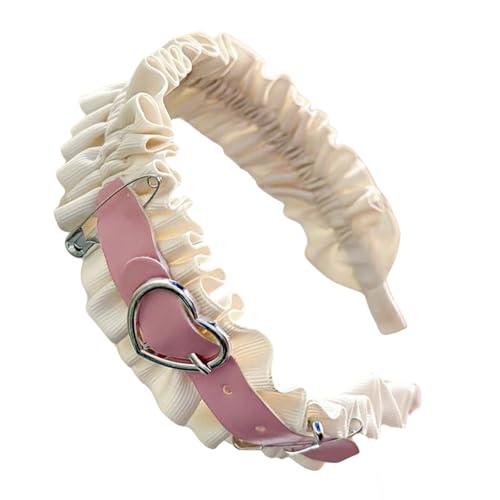 YIGZYCN 2000er Jahre Maid Ruffle Lace Hairhoop mit Herzschnalle Gürtel Metall Pin Haarband Rollenspiel Kostüm Kopfschmuck für von YIGZYCN