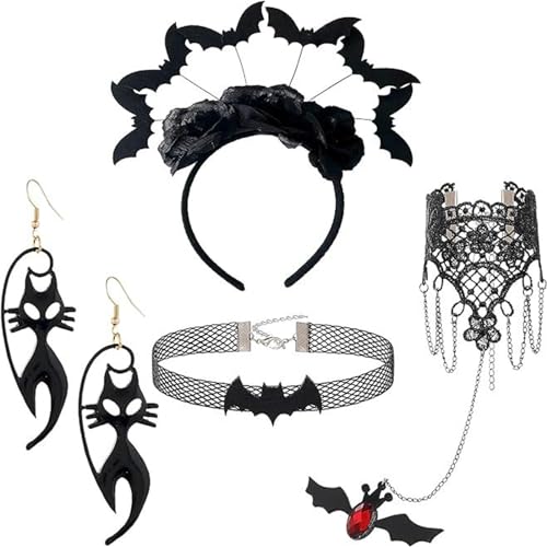 YIGZYCN 4 teile/satz Frauen Fledermaus Haar Hoop mit Ohrring & Halsband & Haarband Halloween Karneval Rolle Spielen Proms von YIGZYCN