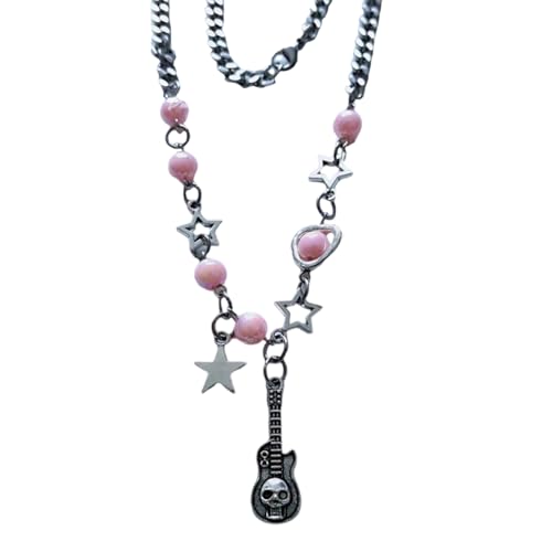 YIGZYCN Coole Halskette mit Totenkopf-Gitarre, hohles Stern-Herz, Perlen, Schlüsselbeinkette, Punk-Halskette, Accessoire für Mode-Enthusiasten YIGZYCN Coole Halskette mit Totenkopf-Gitarre, hohles Stern-Herz, Perlen, Schlüsselbeinkette, Punk-Halskette, Accessoire für Mode-Enthusiasten von YIGZYCN