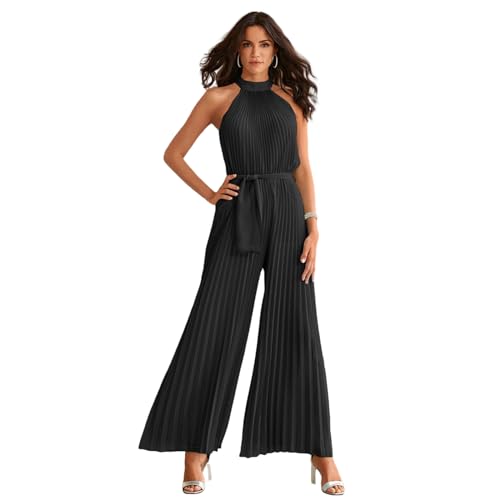 YIGZYCN Damen Overall Mit Ausschnitt Damen Jumpsuit Mit Plissee Damen Sommer Jumpsuit Mit Weitem Bein Gesmokter Overall Jumpsuit Mit Plissee Für Damen von YIGZYCN