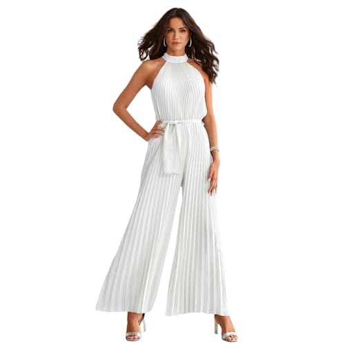 YIGZYCN Damen Overall Mit Ausschnitt Damen Jumpsuit Mit Plissee Damen Sommer Jumpsuit Mit Weitem Bein Gesmokter Overall Jumpsuit Mit Plissee Für Damen von YIGZYCN