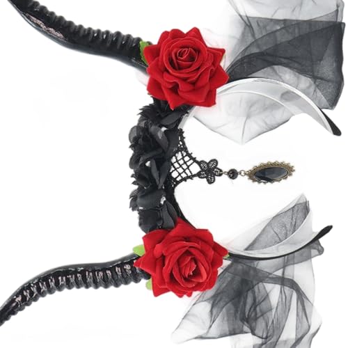 YIGZYCN Devil Horn Stirnband mit Maschenschleier Dekoration Haarband für Anime Cosplay -Partys Halloween von YIGZYCN