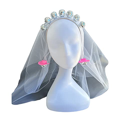 YIGZYCN Disco-Kugel-Stirnband mit Schleier, Cowgirl-Ohrringe, Disco-Bachelorette-Party-Dekorationen für Frauen, von YIGZYCN