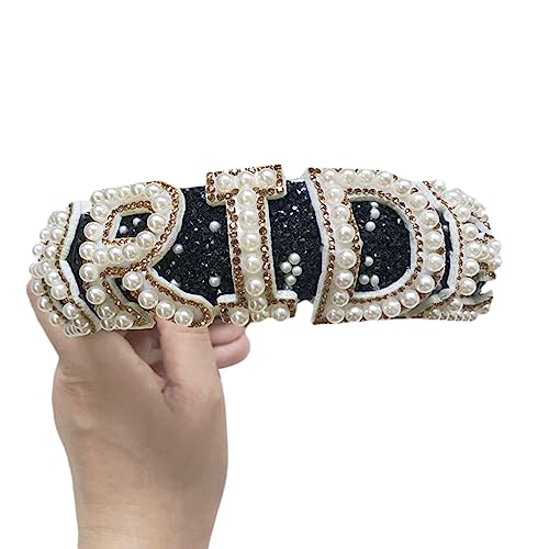 YIGZYCN Elegantes Haarband mit weißen Perlen, Brautschmuck, glänzender BRIDE-Buchstabe, weiße Perlen-Hochzeitskronen für von YIGZYCN