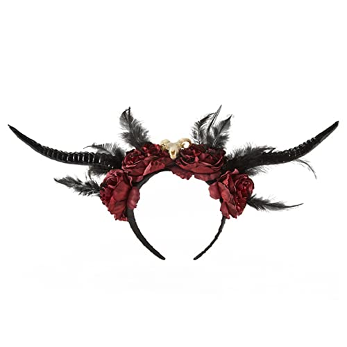 YIGZYCN Erwachsene Kinder Dämon Schafe Horn für Band Blumen Haar Hoop Halloween Weihnachten Kostüm Cosplay Party von YIGZYCN