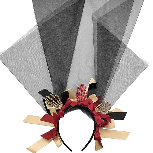 YIGZYCN Erwachsene Teenager Handschädel & Schleife & schwarzer Schleier Haarband Halloween Party Kopfbedeckung Frau Mädchen von YIGZYCN