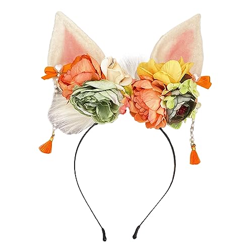 YIGZYCN Frauen Blumenkopfschmuck mit Schleife Langes Band Schönes Kaninchenohr Stirnband Cosplay Haarspange Foto von YIGZYCN