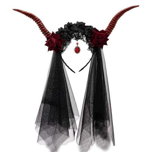 YIGZYCN Gothic Horn Hexe Party Rose Haarreifen Halloween Rose Rollenspiel Kostüm Proms Party Live Show von YIGZYCN
