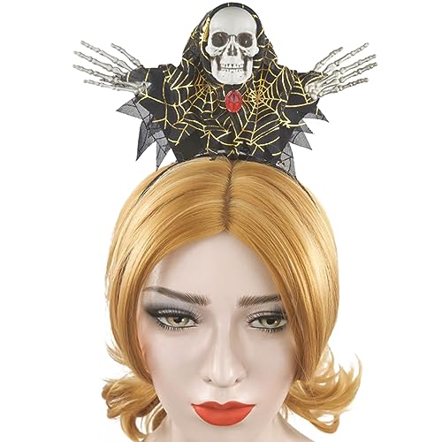 YIGZYCN Gruselige Frau Cosplay Hexe Haarreifen mit Spinnennetzmuster Karneval Party Totenkopf Haarhalter Halloween Party von YIGZYCN
