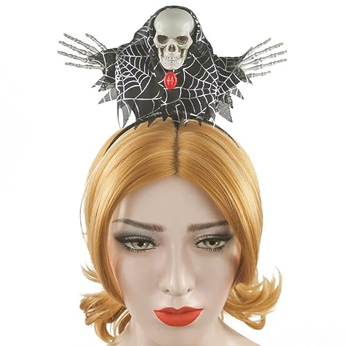 YIGZYCN Gruselige Frau Cosplay Hexe Haarreifen mit Spinnennetzmuster Karneval Party Totenkopf Haarhalter Halloween Party von YIGZYCN