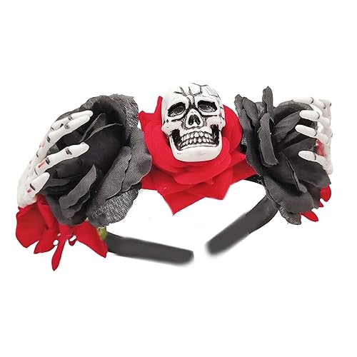 YIGZYCN Gruseliges Halloween Totenkopf Stirnband handgemachte Blumen Haarreif Kostüm Kopfbedeckung Geburtstag Cosplay von YIGZYCN