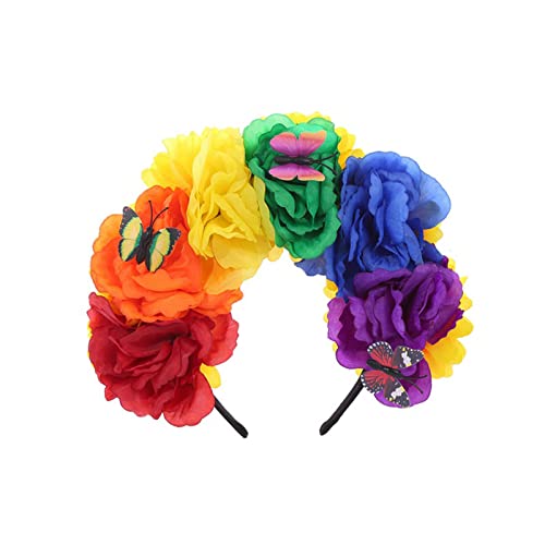 YIGZYCN Halloween Krone Mexikaner Blumen Stirnband Schmetterlinge Party Kostüm Zubehör der Toten Kopfschmuck von YIGZYCN