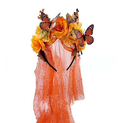 YIGZYCN Halloween-Schleier, Stirnbänder, Blumenform, Kopfbedeckungen, Prinzessinnen, Tiaras, Brauthaarreifen für Kostümpartys von YIGZYCN