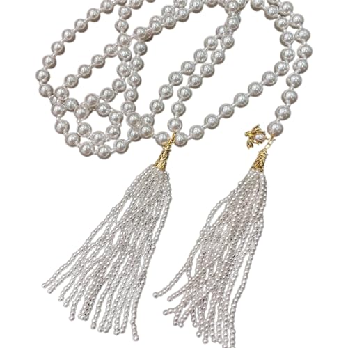 YIGZYCN Halskette mit Kunstperlen und Quaste, elegante Fransen-Halskette, modisches Accessoire, Pullover und Taille, zierliche Halskette für Damen von YIGZYCN