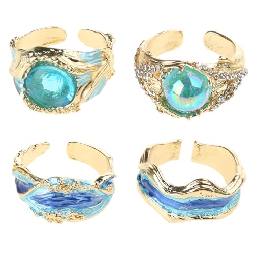 YIGZYCN Inspirierende Ozeane Ringe Verstellbare Wehende Designs In Silbernen Eleganten Geschenken Für Frauen Damen Robustes Harzhandwerk von YIGZYCN