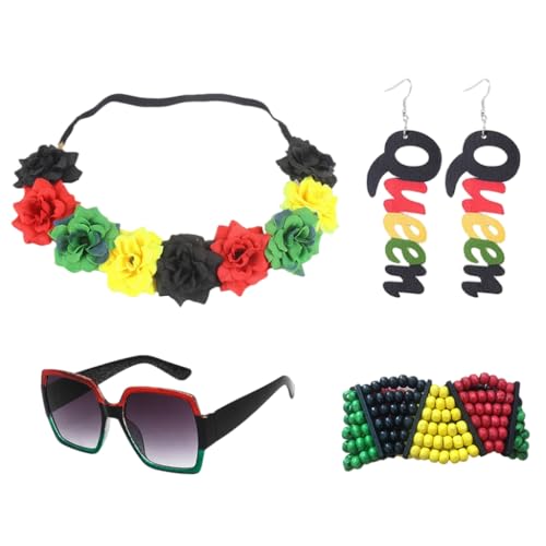 YIGZYCN Juneteenth Afrikanisches Damen-Schmuck-Set, Jamaika-Zubehör, Königin, baumelnde Ohrringe, Sonnenbrille, Perlenarmband für schwarze Frauen, Stoff YIGZYCN Juneteenth Afrikanisches Damen-Schmuck-Set, Jamaika-Zubehör, Königin, baumelnde Ohrringe, Sonnenbrille, Perlenarmband für schwarze Frauen, Stoff von YIGZYCN