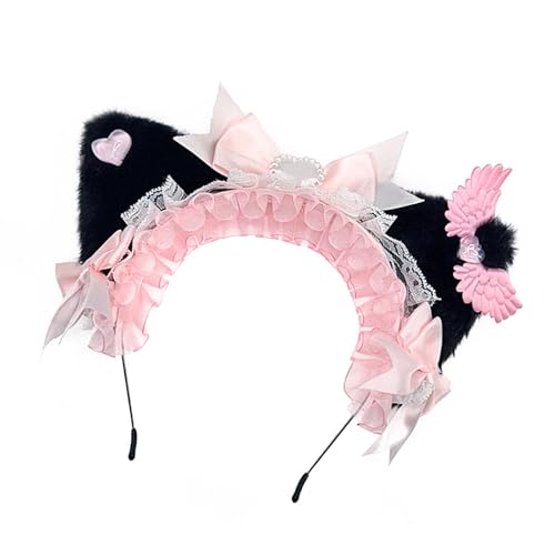 YIGZYCN Kätzchen Stirnbänder Cosplay Bows Flügel Katzen Ohrhaarbänder dunkle Kopfbedeckung Make -up Waschen von Gesicht von YIGZYCN