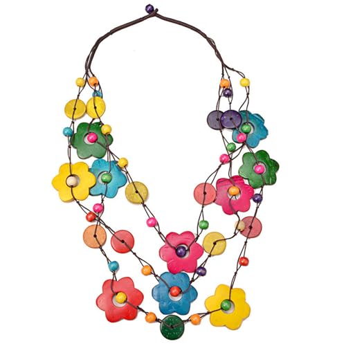 YIGZYCN Modische mehrschichtige Halskette mit Blumenanhänger, ethnischer Stil, Accessoire für Damen, mit Kokosnuss-Muschel-Perlen von YIGZYCN