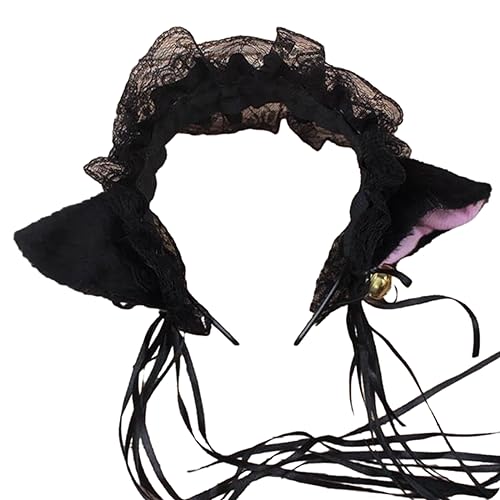 YIGZYCN Plissee-Spitze-Katzenohr-Form-Haarreifen mit Glöckchen, Cosplay-Party, Foto-Haarhalter, Halloween-Kopfbedeckung für von YIGZYCN