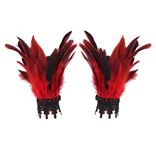 YIGZYCN Punk Gothic Handschuhe Feder Handgelenk Manschette Bühne Show Showgirl Natürlich Gefärbt Feder Arm Wärmer Party Cosplay Kostüm Feder Armbänder von YIGZYCN